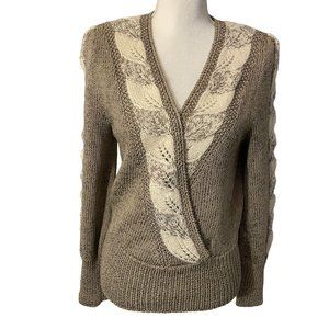 Vintage 80s Suzelle Wool Angora Rabbit Hair Blend Mock Wrap Sweater Women M Tan